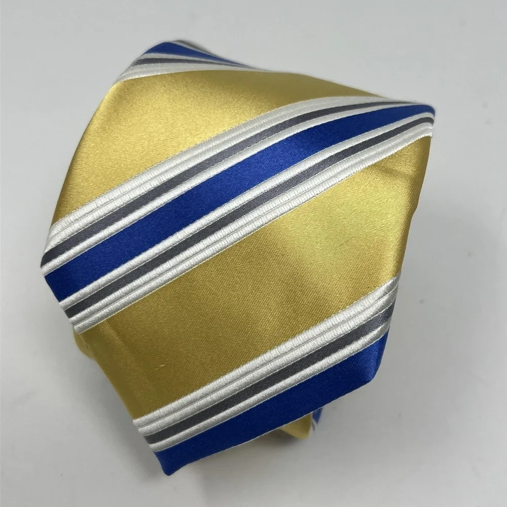 Donald J. Trump Silk Tie Mens Gold Blue Diagonal Stripe Signature Crest Necktie